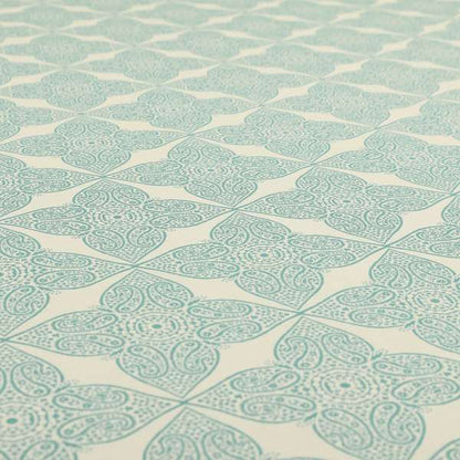 Zenith Collection In Smooth Chenille Finish Teal Green Colour Medallion Pattern Upholstery Fabric CTR-225