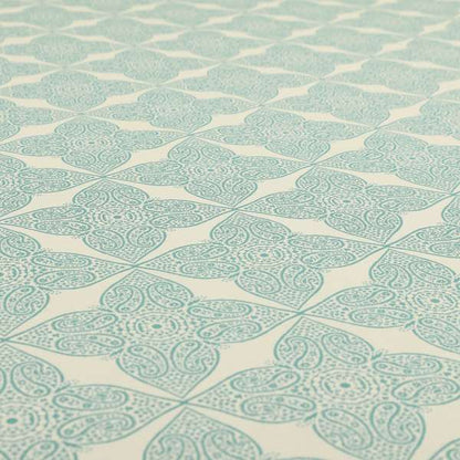 Zenith Collection In Smooth Chenille Finish Teal Green Colour Medallion Pattern Upholstery Fabric CTR-225 - Handmade Cushions