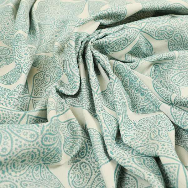 Zenith Collection In Smooth Chenille Finish Teal Green Colour Medallion Pattern Upholstery Fabric CTR-225 - Made To Measure Curtains