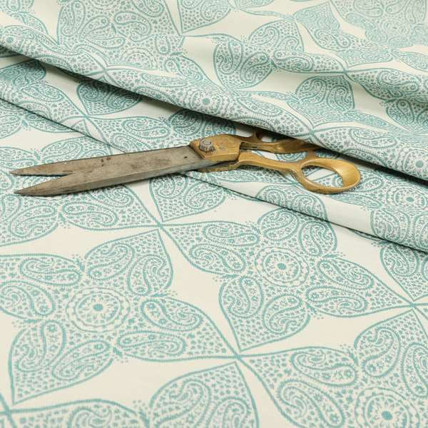 Zenith Collection In Smooth Chenille Finish Teal Green Colour Medallion Pattern Upholstery Fabric CTR-225 - Made To Measure Curtains