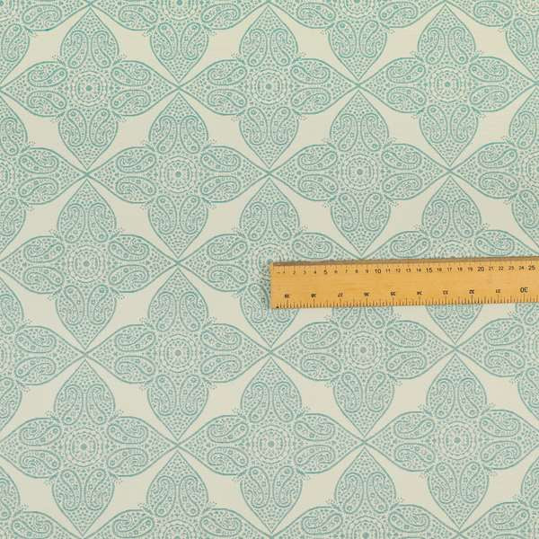 Zenith Collection In Smooth Chenille Finish Teal Green Colour Medallion Pattern Upholstery Fabric CTR-225 - Roman Blinds