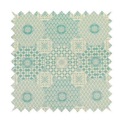 Zenith Collection In Smooth Chenille Finish Teal Green Colour Patchwork Pattern Upholstery Fabric CTR-226 - Made To Measure Curtains