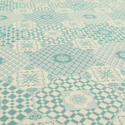 Zenith Collection In Smooth Chenille Finish Teal Green Colour Patchwork Pattern Upholstery Fabric CTR-226 - Roman Blinds