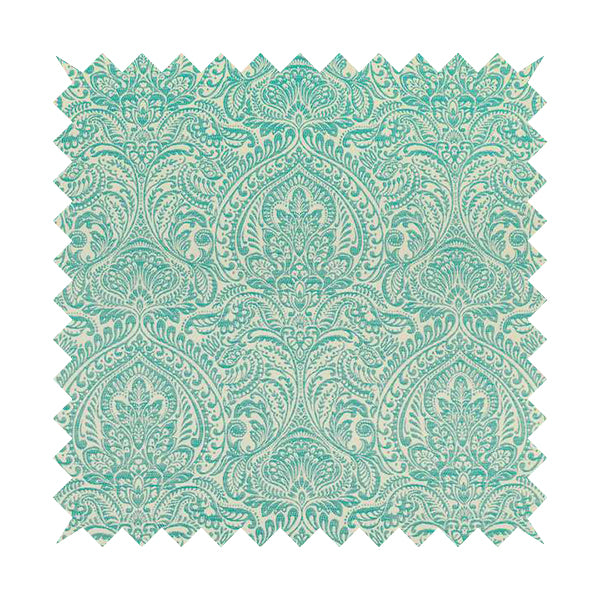 Zenith Collection In Smooth Chenille Finish Teal Green Colour Damask Pattern Upholstery Fabric CTR-227 - Roman Blinds