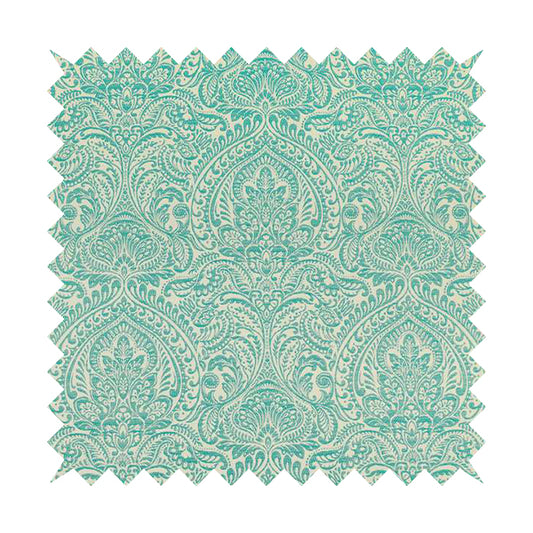 Zenith Collection In Smooth Chenille Finish Teal Green Colour Damask Pattern Upholstery Fabric CTR-227
