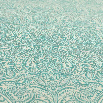 Zenith Collection In Smooth Chenille Finish Teal Green Colour Damask Pattern Upholstery Fabric CTR-227 - Roman Blinds