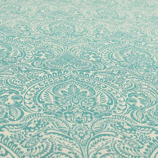 Zenith Collection In Smooth Chenille Finish Teal Green Colour Damask Pattern Upholstery Fabric CTR-227