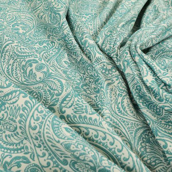 Zenith Collection In Smooth Chenille Finish Teal Green Colour Damask Pattern Upholstery Fabric CTR-227 - Made To Measure Curtains