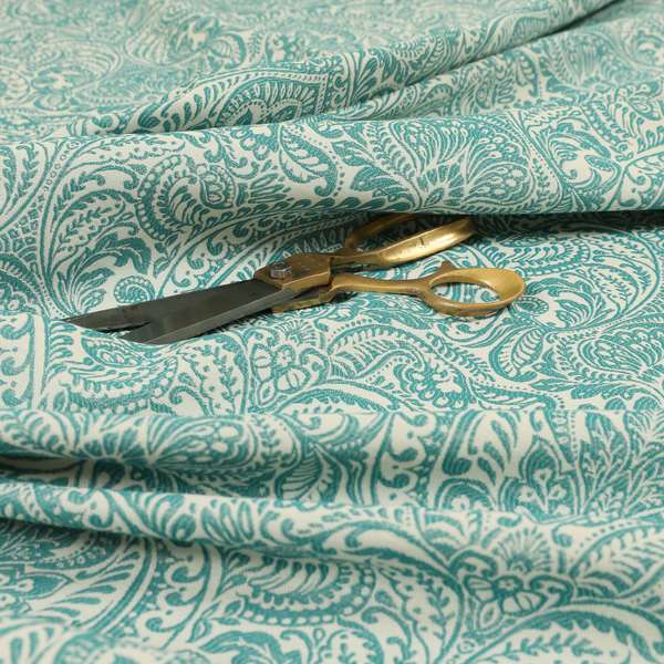 Zenith Collection In Smooth Chenille Finish Teal Green Colour Damask Pattern Upholstery Fabric CTR-227 - Handmade Cushions