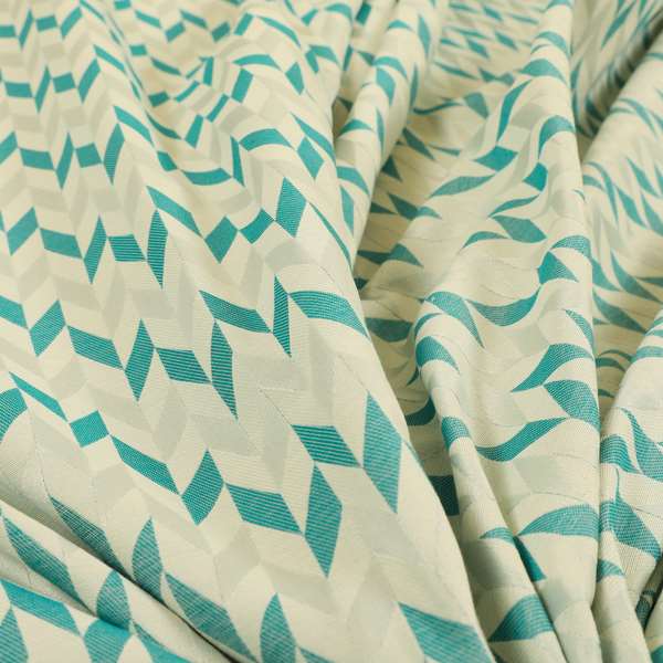 Zenith Collection In Smooth Chenille Finish Teal Green Colour Geometric Pattern Upholstery Fabric CTR-228 - Roman Blinds