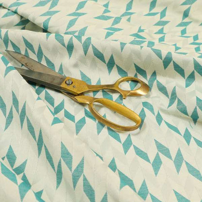 Zenith Collection In Smooth Chenille Finish Teal Green Colour Geometric Pattern Upholstery Fabric CTR-228 - Roman Blinds