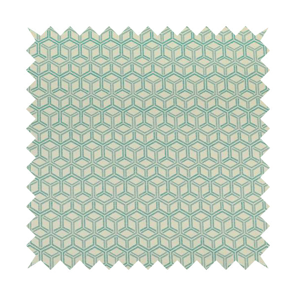 Zenith Collection In Smooth Chenille Finish Teal Green Colour 3D Cube Geometric Pattern Upholstery Fabric CTR-229 - Made To Measure Curtains