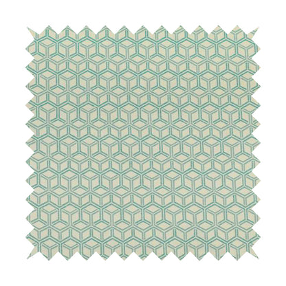 Zenith Collection In Smooth Chenille Finish Teal Green Colour 3D Cube Geometric Pattern Upholstery Fabric CTR-229 - Made To Measure Curtains