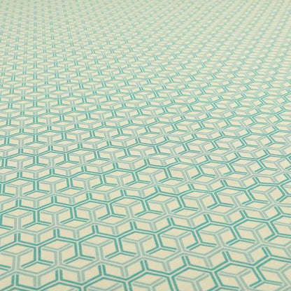 Zenith Collection In Smooth Chenille Finish Teal Green Colour 3D Cube Geometric Pattern Upholstery Fabric CTR-229 - Roman Blinds