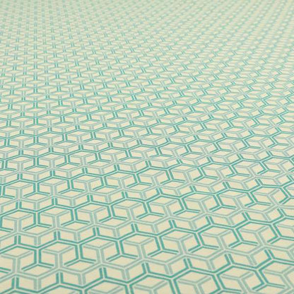 Zenith Collection In Smooth Chenille Finish Teal Green Colour 3D Cube Geometric Pattern Upholstery Fabric CTR-229 - Handmade Cushions