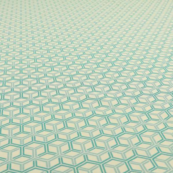 Zenith Collection In Smooth Chenille Finish Teal Green Colour 3D Cube Geometric Pattern Upholstery Fabric CTR-229