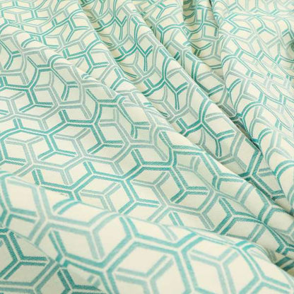 Zenith Collection In Smooth Chenille Finish Teal Green Colour 3D Cube Geometric Pattern Upholstery Fabric CTR-229