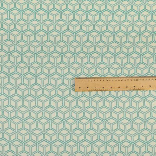 Zenith Collection In Smooth Chenille Finish Teal Green Colour 3D Cube Geometric Pattern Upholstery Fabric CTR-229 - Made To Measure Curtains