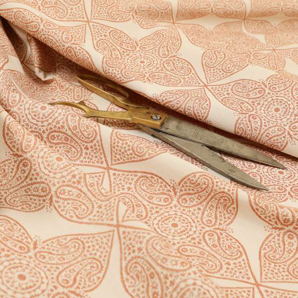 Zenith Collection In Smooth Chenille Finish Orange Colour Medallion Pattern Upholstery Fabric CTR-230 - Roman Blinds