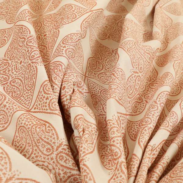 Zenith Collection In Smooth Chenille Finish Orange Colour Medallion Pattern Upholstery Fabric CTR-230 - Handmade Cushions