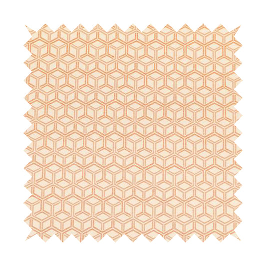 Zenith Collection In Smooth Chenille Finish Orange Colour 3D Cube Geometric Pattern Upholstery Fabric CTR-231