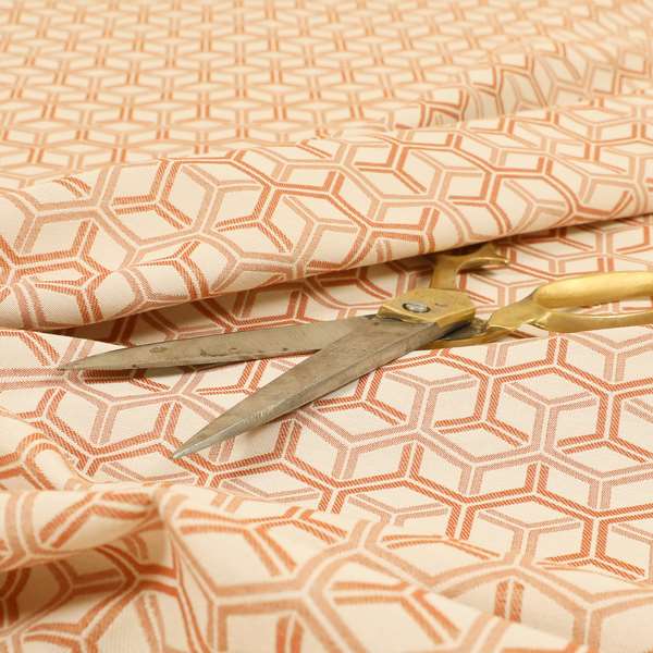 Zenith Collection In Smooth Chenille Finish Orange Colour 3D Cube Geometric Pattern Upholstery Fabric CTR-231 - Made To Measure Curtains