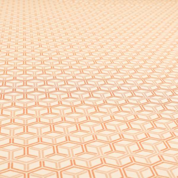 Zenith Collection In Smooth Chenille Finish Orange Colour 3D Cube Geometric Pattern Upholstery Fabric CTR-231