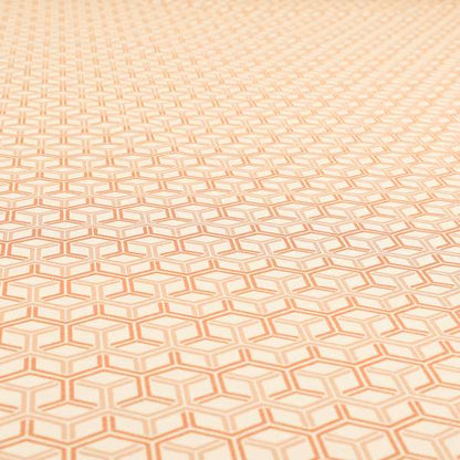 Zenith Collection In Smooth Chenille Finish Orange Colour 3D Cube Geometric Pattern Upholstery Fabric CTR-231