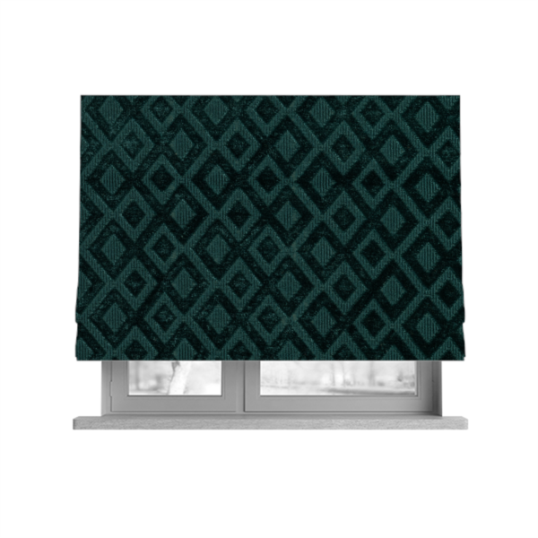 Camden Velvet Geometric Inspired Teal Upholstery Fabric CTR-2314 - Roman Blinds