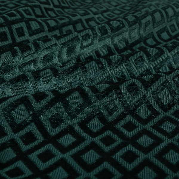 Camden Velvet Geometric Inspired Teal Upholstery Fabric CTR-2314 - Handmade Cushions