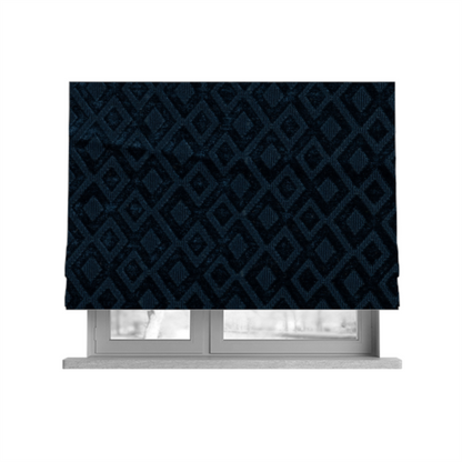 Camden Velvet Geometric Inspired Navy Upholstery Fabric CTR-2315 - Roman Blinds