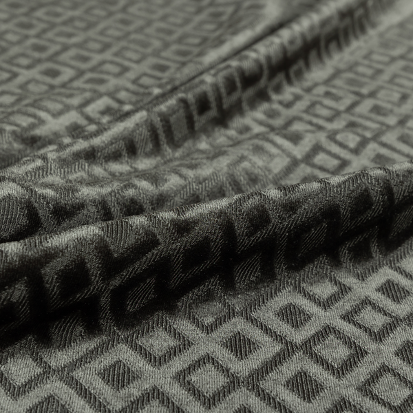 Camden Velvet Geometric Inspired Grey Upholstery Fabric CTR-2317 - Handmade Cushions