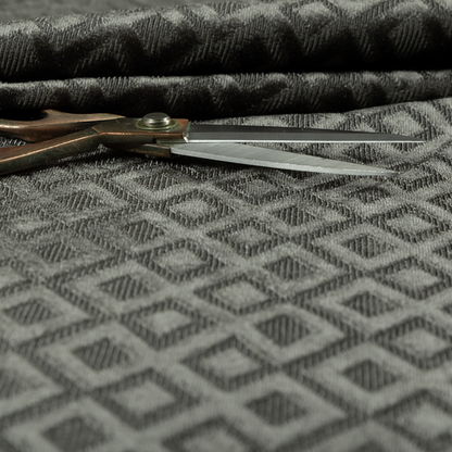 Camden Velvet Geometric Inspired Grey Upholstery Fabric CTR-2317