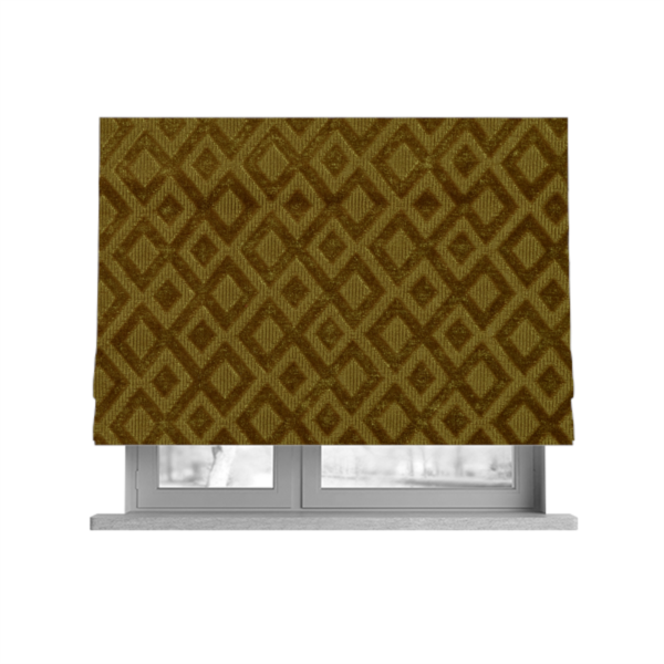 Camden Velvet Geometric Inspired Yellow Upholstery Fabric CTR-2319 - Roman Blinds