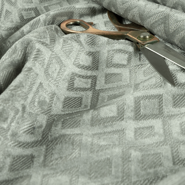 Camden Velvet Geometric Inspired Silver Upholstery Fabric CTR-2320 - Roman Blinds