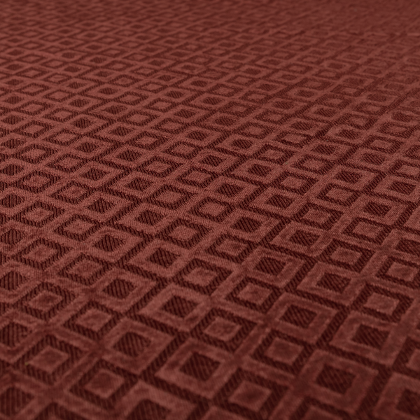 Camden Velvet Geometric Inspired Burgundy Red Upholstery Fabric CTR-2325 - Roman Blinds