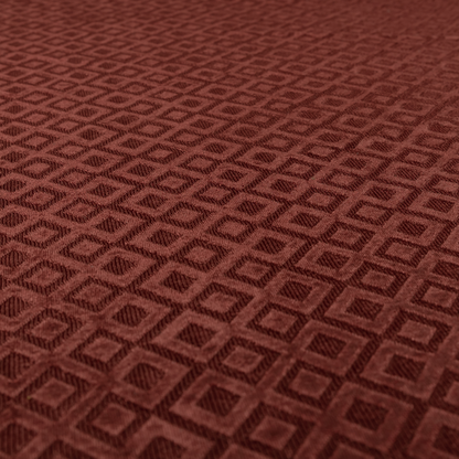 Camden Velvet Geometric Inspired Burgundy Red Upholstery Fabric CTR-2325 - Roman Blinds