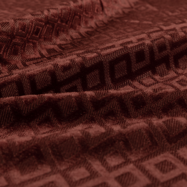 Camden Velvet Geometric Inspired Burgundy Red Upholstery Fabric CTR-2325