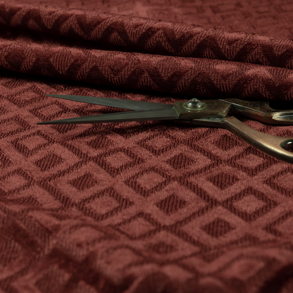 Camden Velvet Geometric Inspired Burgundy Red Upholstery Fabric CTR-2325