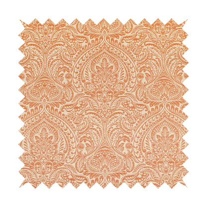 Zenith Collection In Smooth Chenille Finish Orange Colour Damask Pattern Upholstery Fabric CTR-233 - Roman Blinds