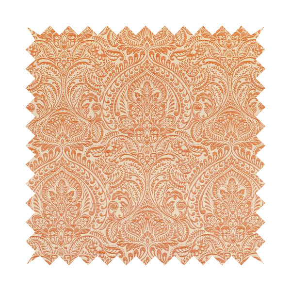 Zenith Collection In Smooth Chenille Finish Orange Colour Damask Pattern Upholstery Fabric CTR-233 - Handmade Cushions