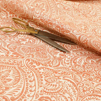 Zenith Collection In Smooth Chenille Finish Orange Colour Damask Pattern Upholstery Fabric CTR-233 - Made To Measure Curtains