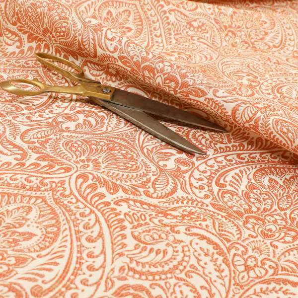 Zenith Collection In Smooth Chenille Finish Orange Colour Damask Pattern Upholstery Fabric CTR-233 - Handmade Cushions
