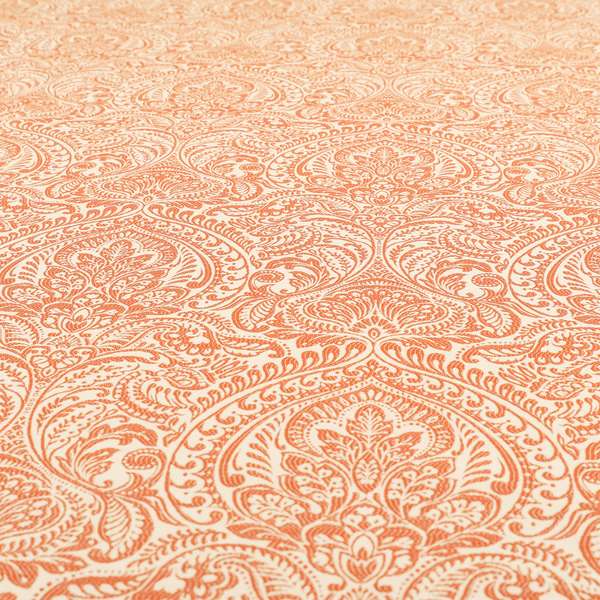 Zenith Collection In Smooth Chenille Finish Orange Colour Damask Pattern Upholstery Fabric CTR-233