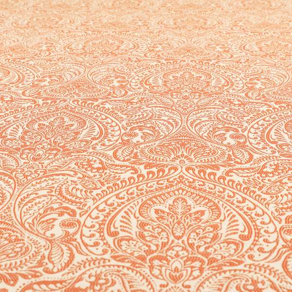 Zenith Collection In Smooth Chenille Finish Orange Colour Damask Pattern Upholstery Fabric CTR-233 - Handmade Cushions