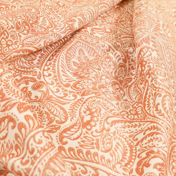 Zenith Collection In Smooth Chenille Finish Orange Colour Damask Pattern Upholstery Fabric CTR-233 - Roman Blinds