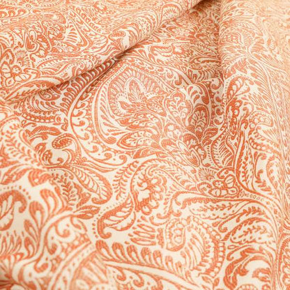 Zenith Collection In Smooth Chenille Finish Orange Colour Damask Pattern Upholstery Fabric CTR-233