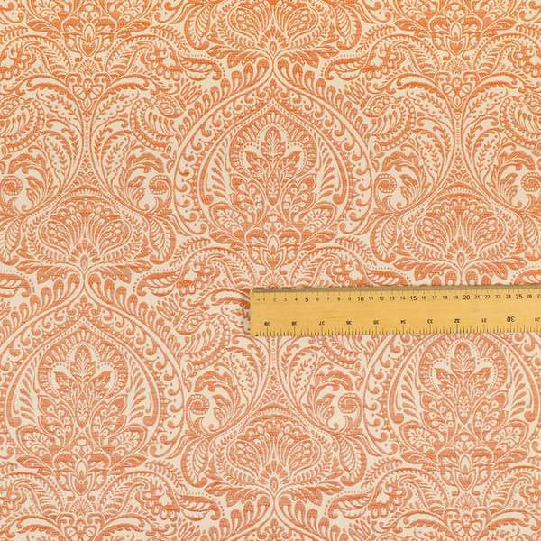 Zenith Collection In Smooth Chenille Finish Orange Colour Damask Pattern Upholstery Fabric CTR-233 - Handmade Cushions
