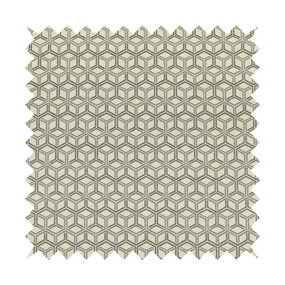 Zenith Collection In Smooth Chenille Finish Grey Black Colour 3D Cube Geometric Pattern Upholstery Fabric CTR-234