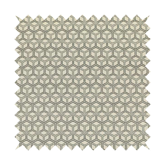 Zenith Collection In Smooth Chenille Finish Grey Black Colour 3D Cube Geometric Pattern Upholstery Fabric CTR-234
